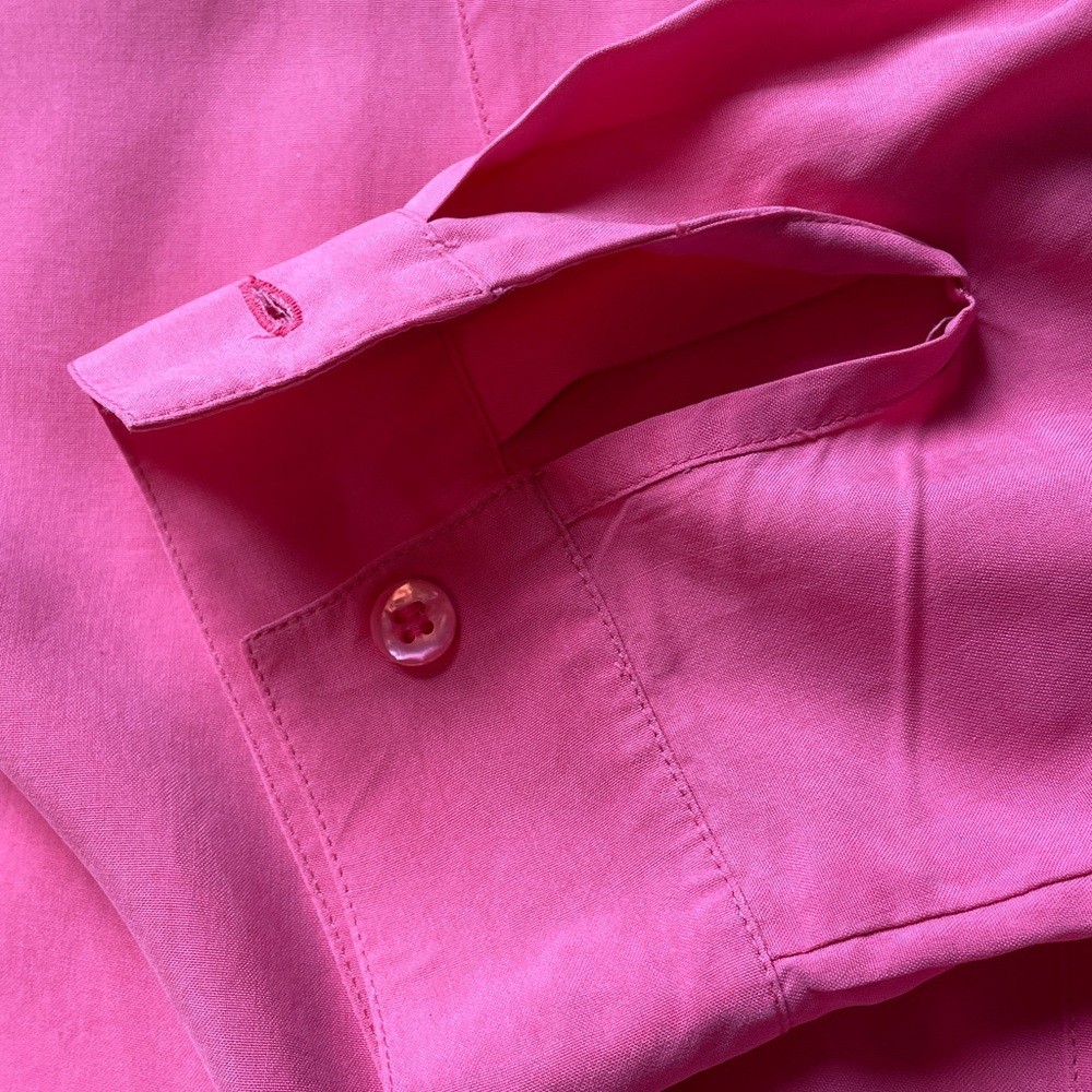 Vintage Anne Fontaine Silk Bright Coral-Pink Tab Collar Blouse Size 22 - Picture 7 of 8